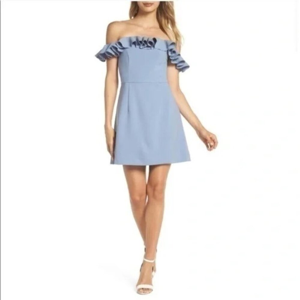 FRENCH CONNECTION Whisper Light Off the Shoulder Ruffle Blue